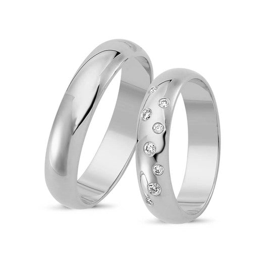 Smukke Nuran vielsesringe i 14 kt hvidguld med 8 diamanter på 0,11 ct